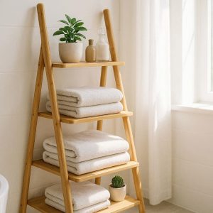 Bamboo Bathroom Ladder Shelf Towel Holder